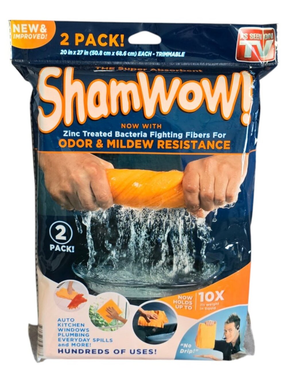 NEW 2-Pack ShamWOW! 20" x 27" Towels Odor & Mildew Resistance Sealed!